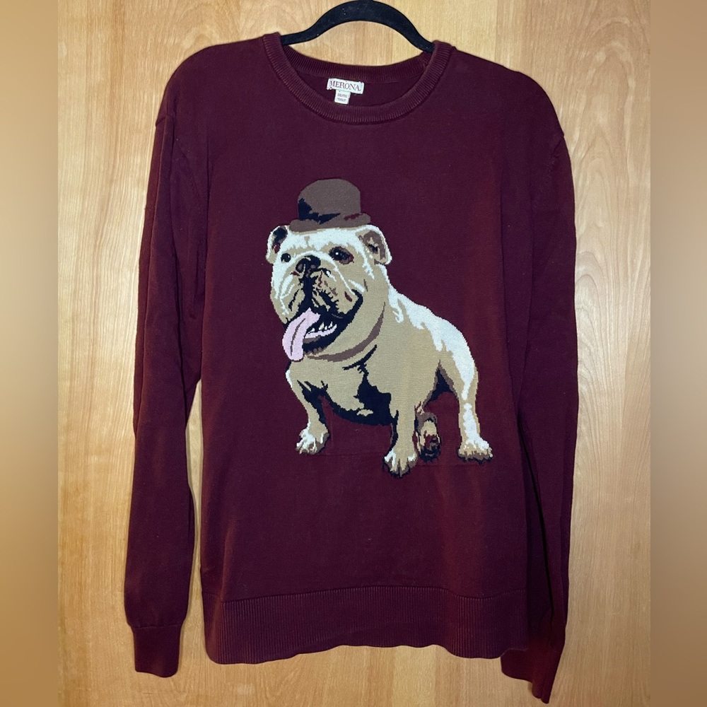 Merona Maroon Bulldog w/ Top Hat Sweater - Size XXL